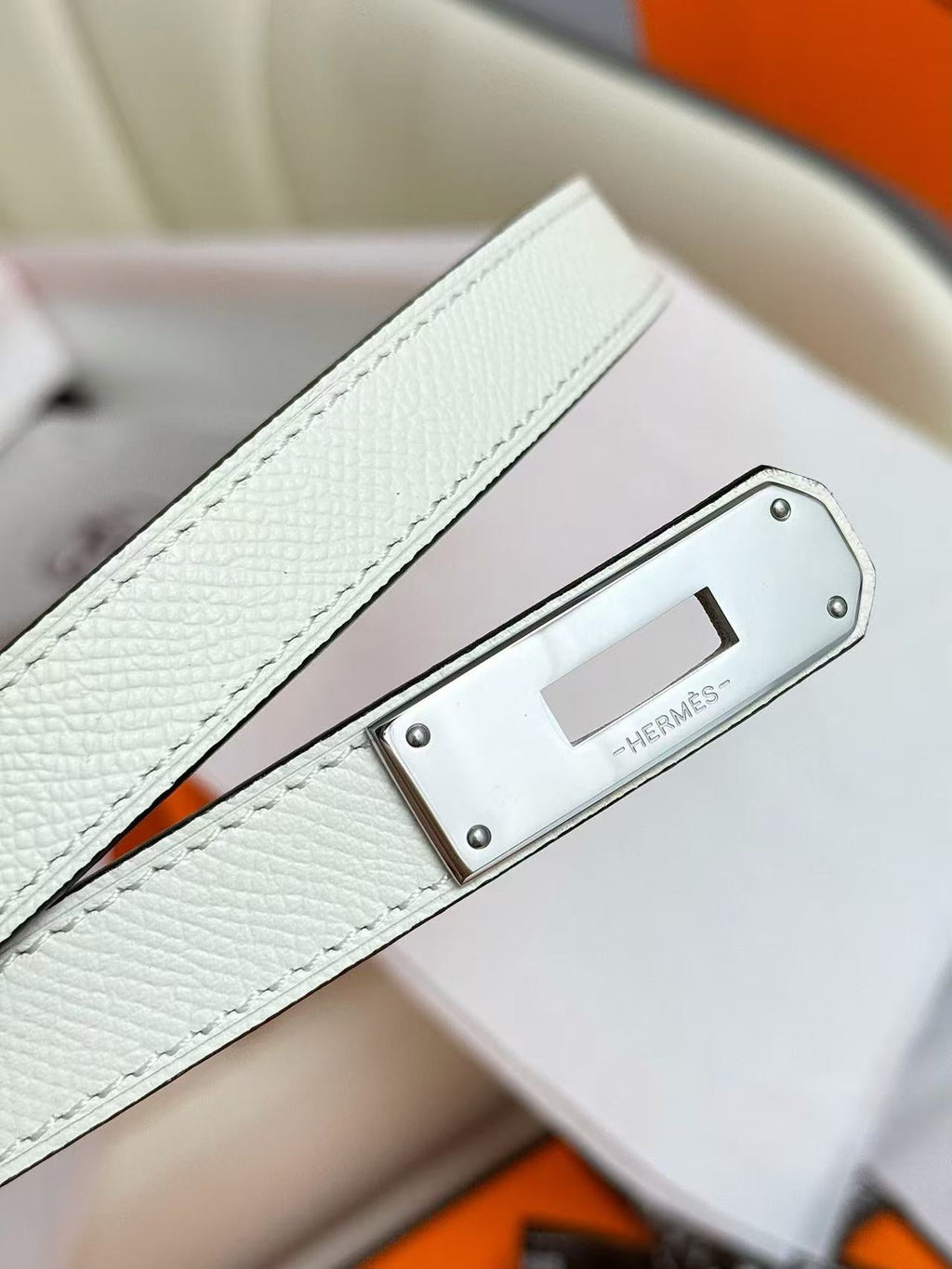 HM 26S KELLY BELT IN WHITE SILVER LOCK HARDWARE 25526