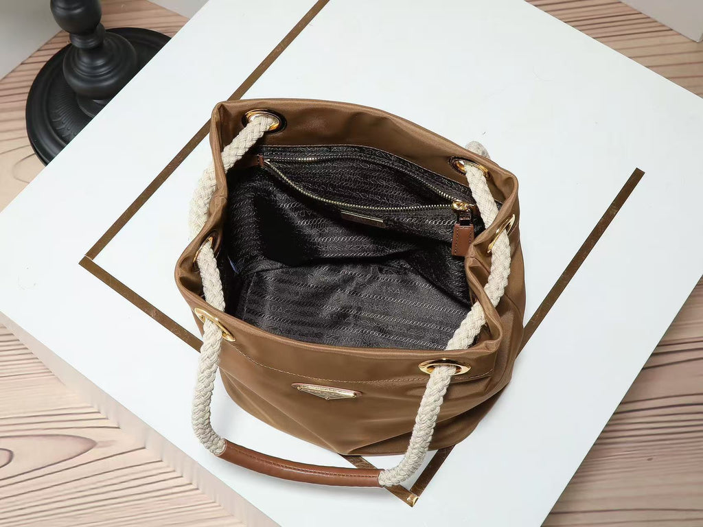 PRADA 26S BUCKET BAG IN BROWN RENYLON