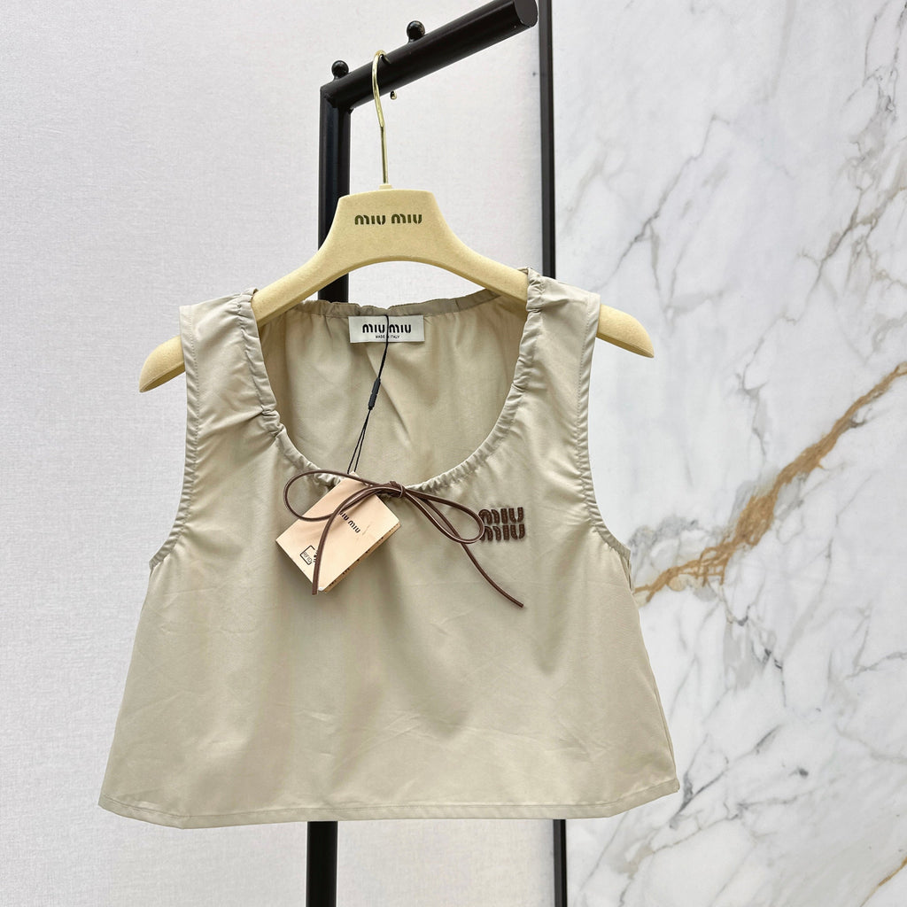 MIU MIU 26S CROP TOP PANAMA IN BEIGE COTTON  POPLIN