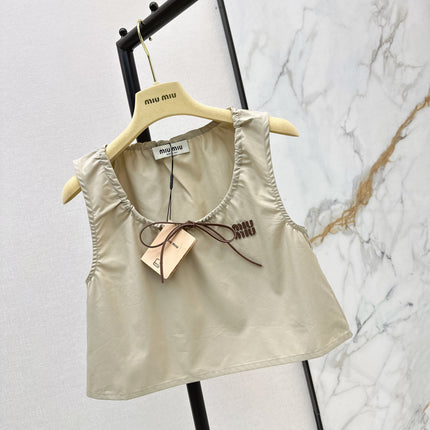 MIU MIU 26S CROP TOP PANAMA IN BEIGE COTTON  POPLIN