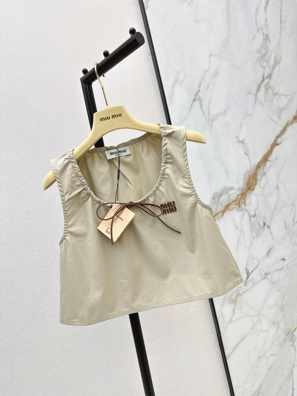 MIU MIU 26S CROP TOP PANAMA IN BEIGE COTTON  POPLIN