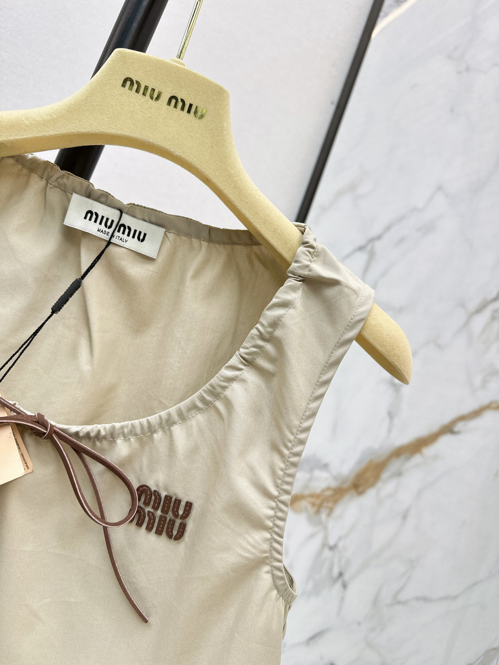 MIU MIU 26S CROP TOP PANAMA IN BEIGE COTTON  POPLIN