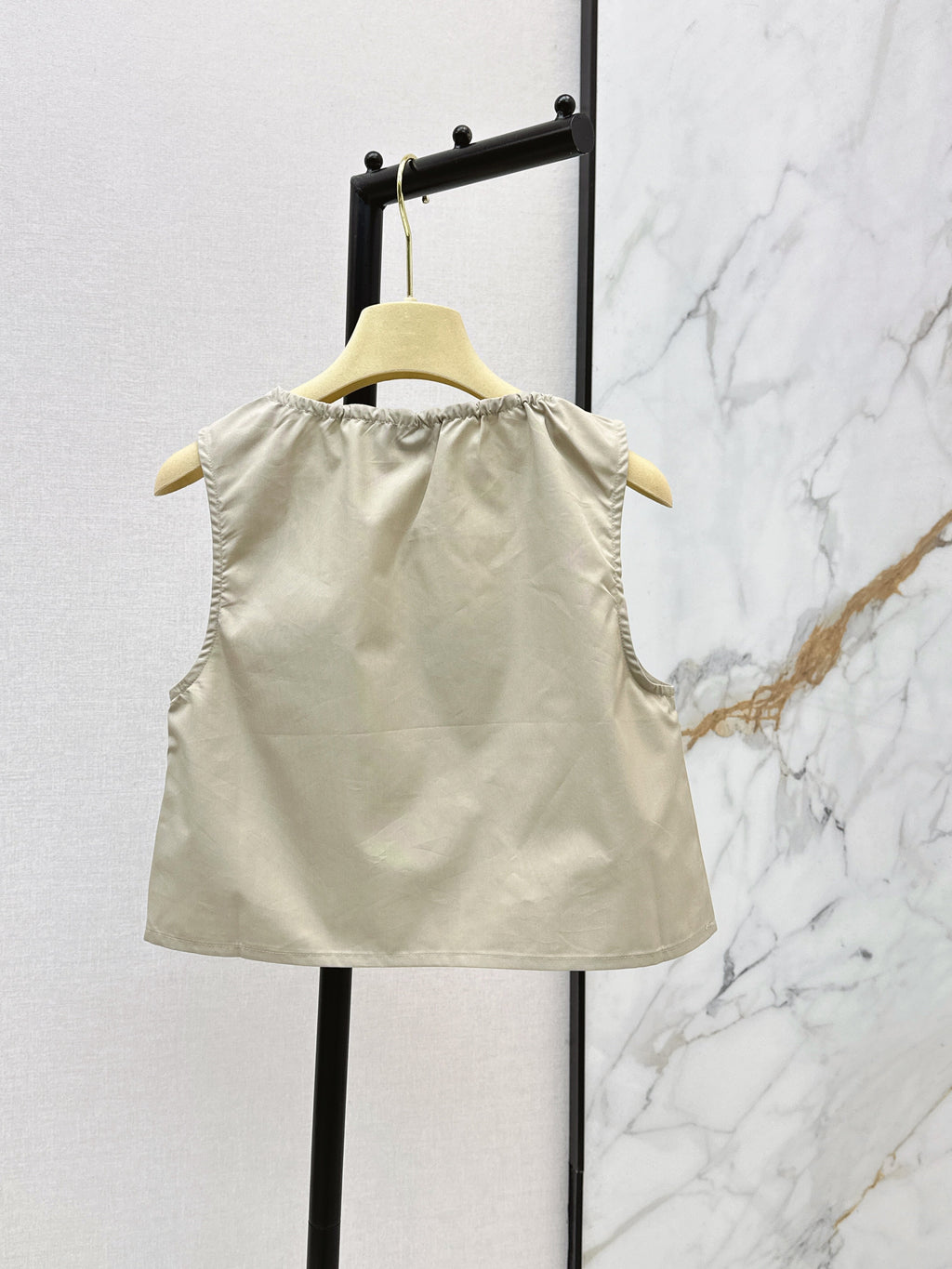 MIU MIU 26S CROP TOP PANAMA IN BEIGE COTTON  POPLIN