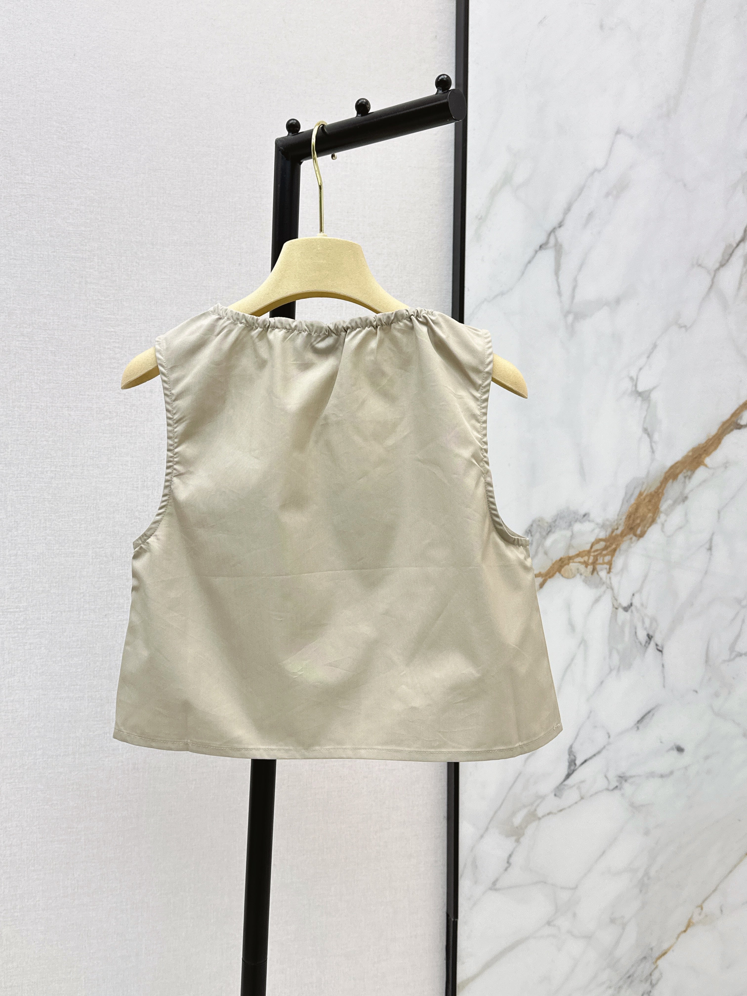 MIU MIU 26S CROP TOP PANAMA IN BEIGE COTTON  POPLIN