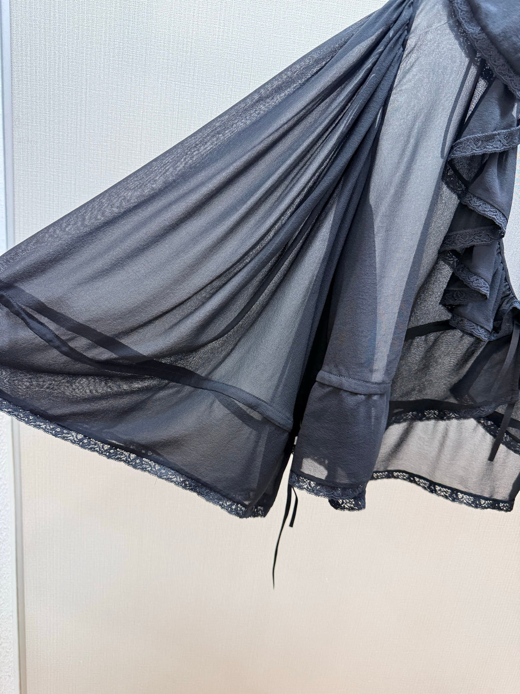 CHLOE 26S SHEER RUFFLE BLOUSE IN BLACK CHIFFON