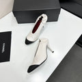 CHANEL 26S COLOR-BLOCK HIGH HEELS 85 MM IN WHITE LAMBSKIN