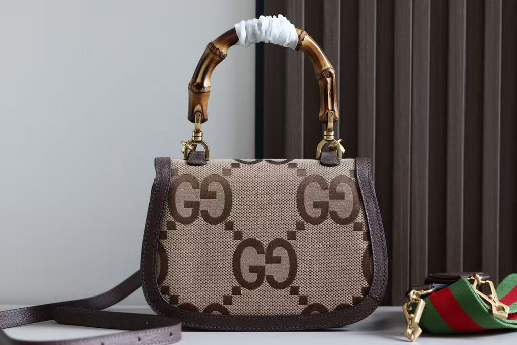 BAMBOO 1947 MINI BAG 21 IN BROWN CALFSKIN AND BEIGE CANVAS