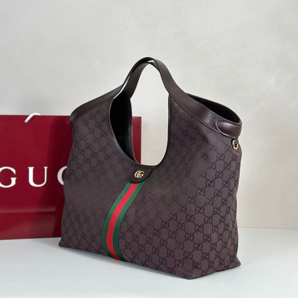 GUCCI GIGLIO LARGE TOTE BAG 60 IN BROWN GG CANVAS