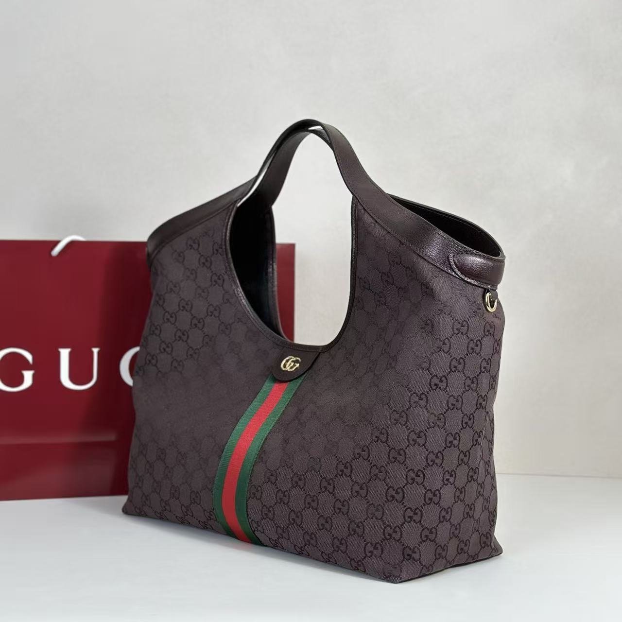 GUCCI GIGLIO LARGE TOTE BAG 60 IN BROWN GG CANVAS