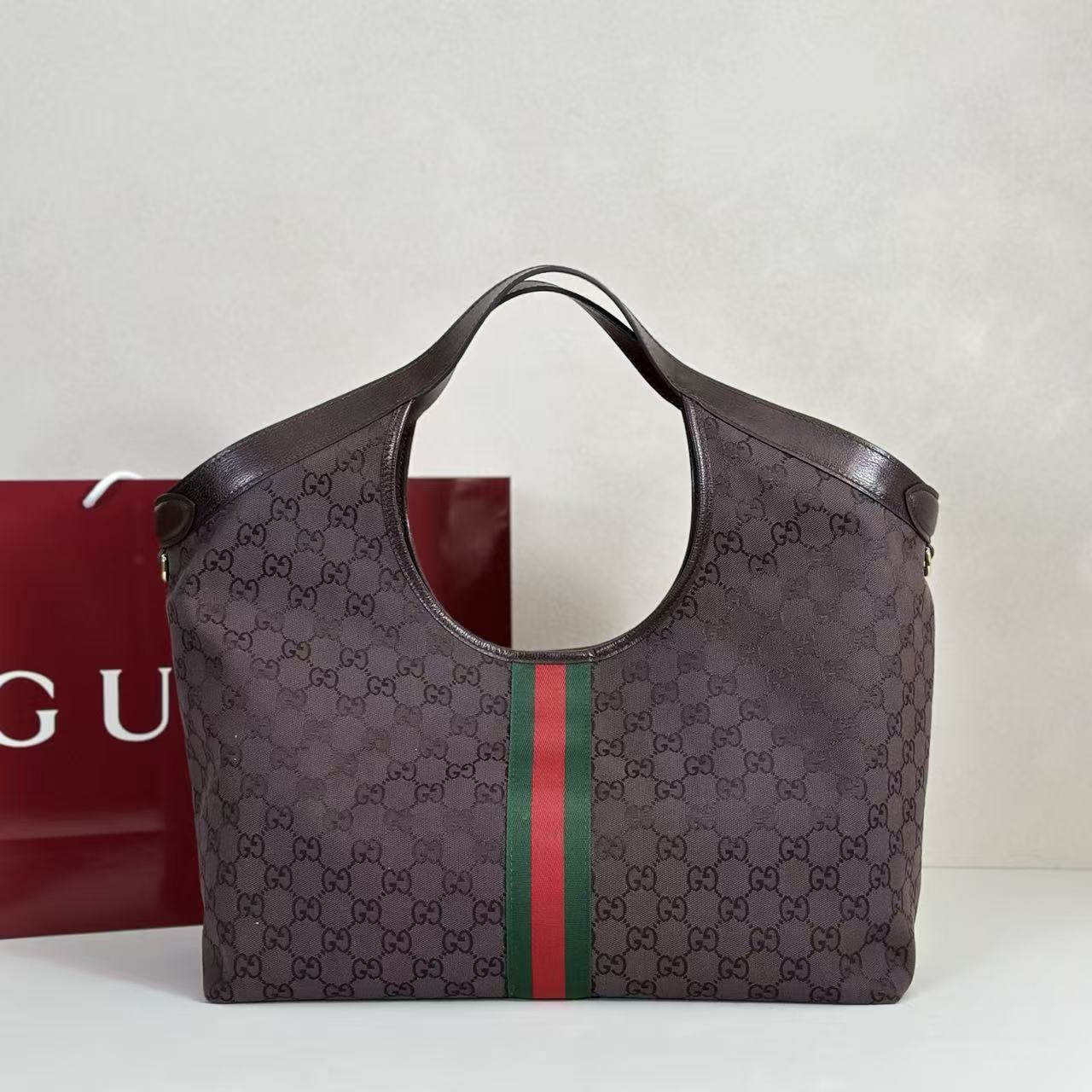 GUCCI GIGLIO LARGE TOTE BAG 60 IN BROWN GG CANVAS