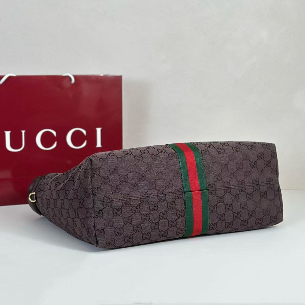 GUCCI GIGLIO LARGE TOTE BAG 60 IN BROWN GG CANVAS