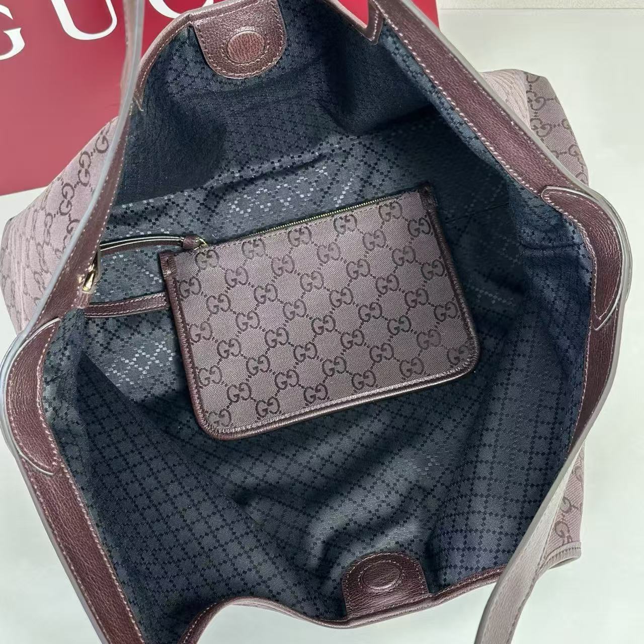 GUCCI GIGLIO LARGE TOTE BAG 60 IN BROWN GG CANVAS