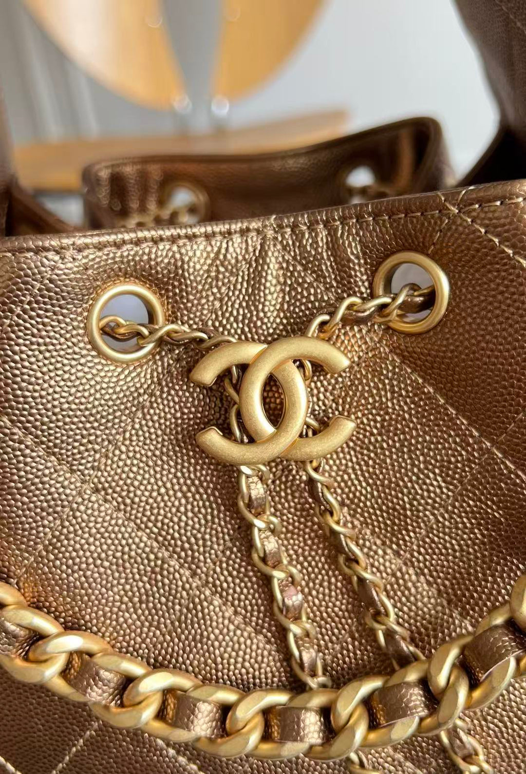 CHANEL 25S HOBO BAG 22 IN METALLIC GOLD ROSE CAVIAR GOLD HARDWARE