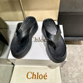CHLOE 26S PLATFORM WEDGE SANDALS IN BLACK LEATHER
