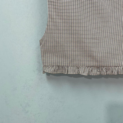 MIU MIU 26S CROPPED TANK TOP IN BEIGE GINGHAM COTTON
