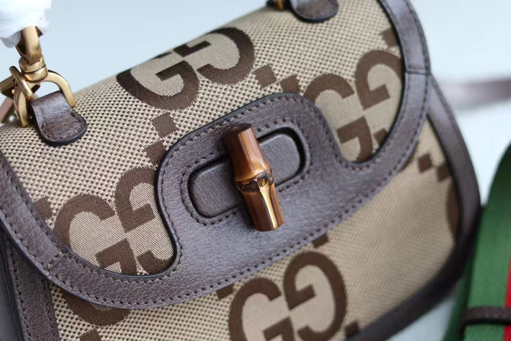 BAMBOO 1947 MINI BAG 21 IN BROWN CALFSKIN AND BEIGE CANVAS