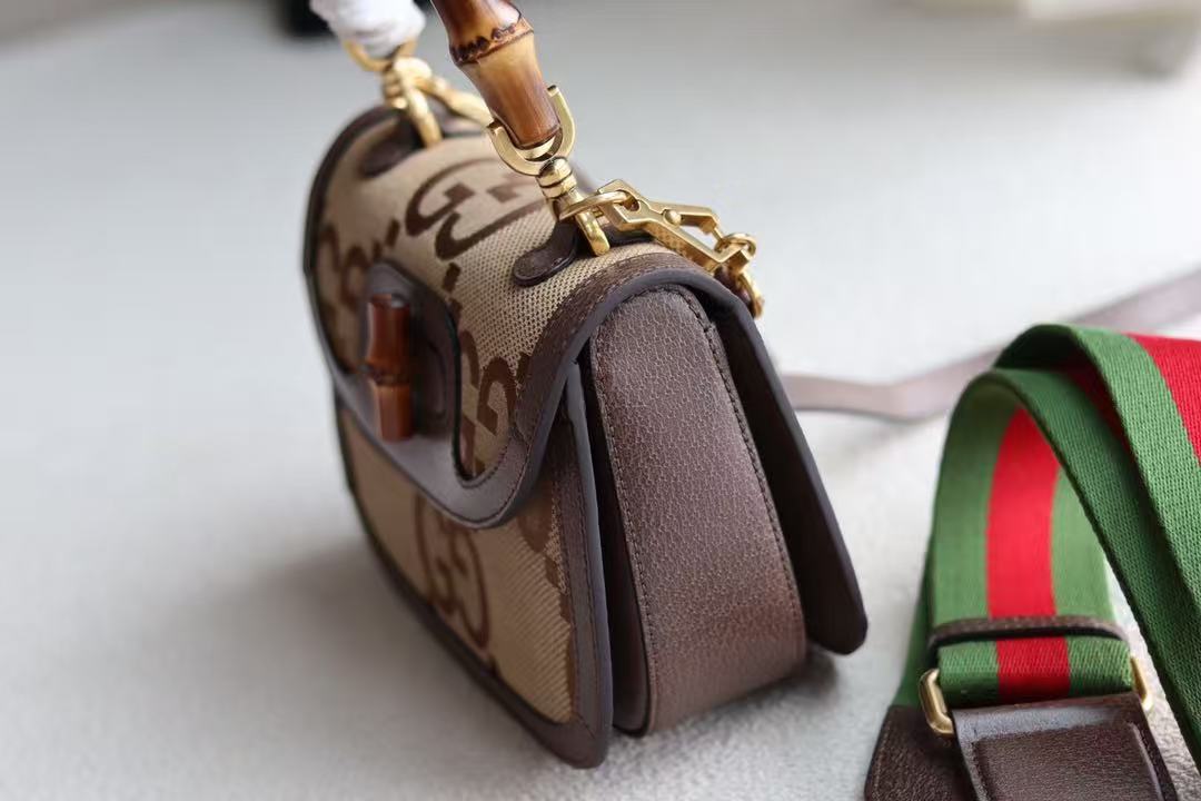 BAMBOO 1947 MINI BAG 21 IN BROWN CALFSKIN AND BEIGE CANVAS