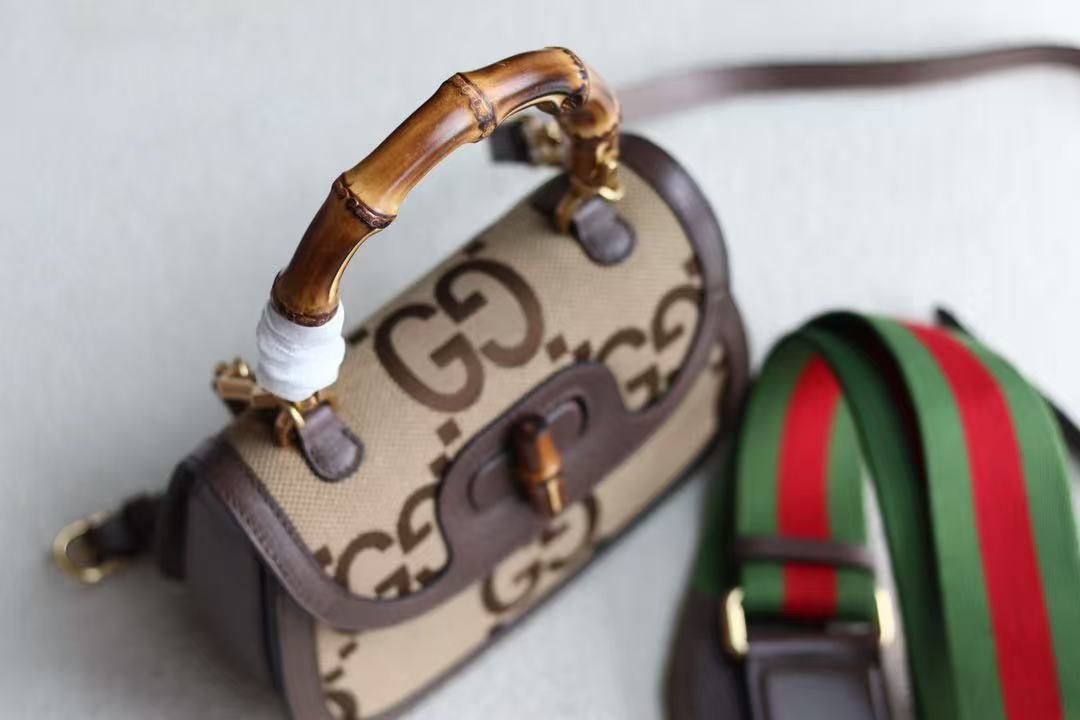 BAMBOO 1947 MINI BAG 21 IN BROWN CALFSKIN AND BEIGE CANVAS
