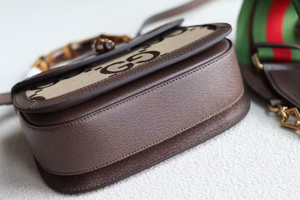 BAMBOO 1947 MINI BAG 21 IN BROWN CALFSKIN AND BEIGE CANVAS