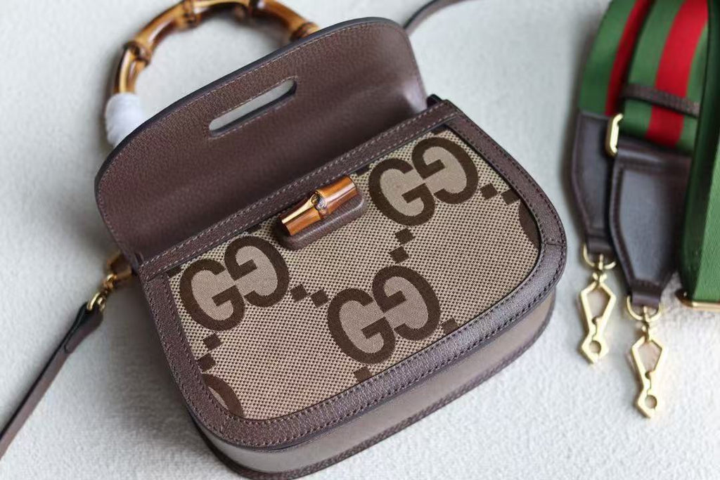 BAMBOO 1947 MINI BAG 21 IN BROWN CALFSKIN AND BEIGE CANVAS
