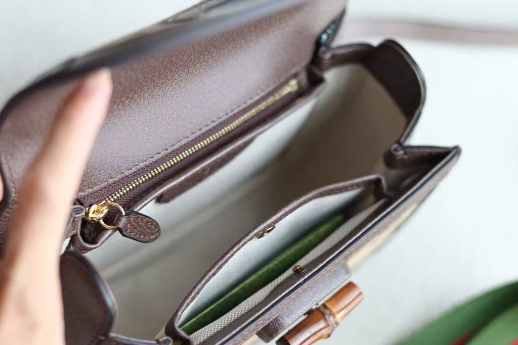 BAMBOO 1947 MINI BAG 21 IN BROWN CALFSKIN AND BEIGE CANVAS