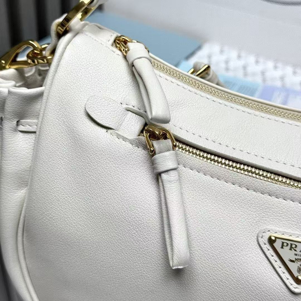 PRADA 26S HOBO BAG IN CREAM WHITE CALFSKIN LEATHER 31526