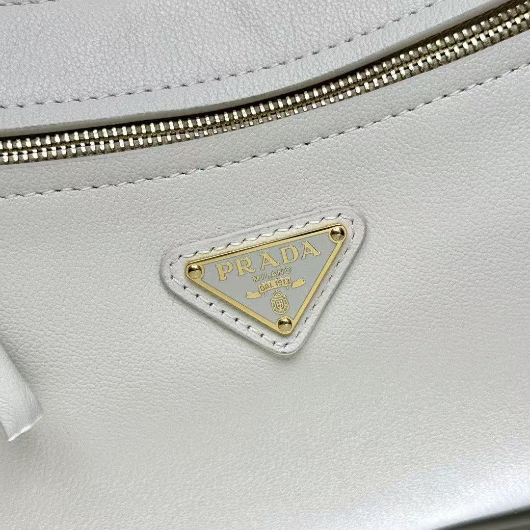 PRADA 26S HOBO BAG IN CREAM WHITE CALFSKIN LEATHER 31526