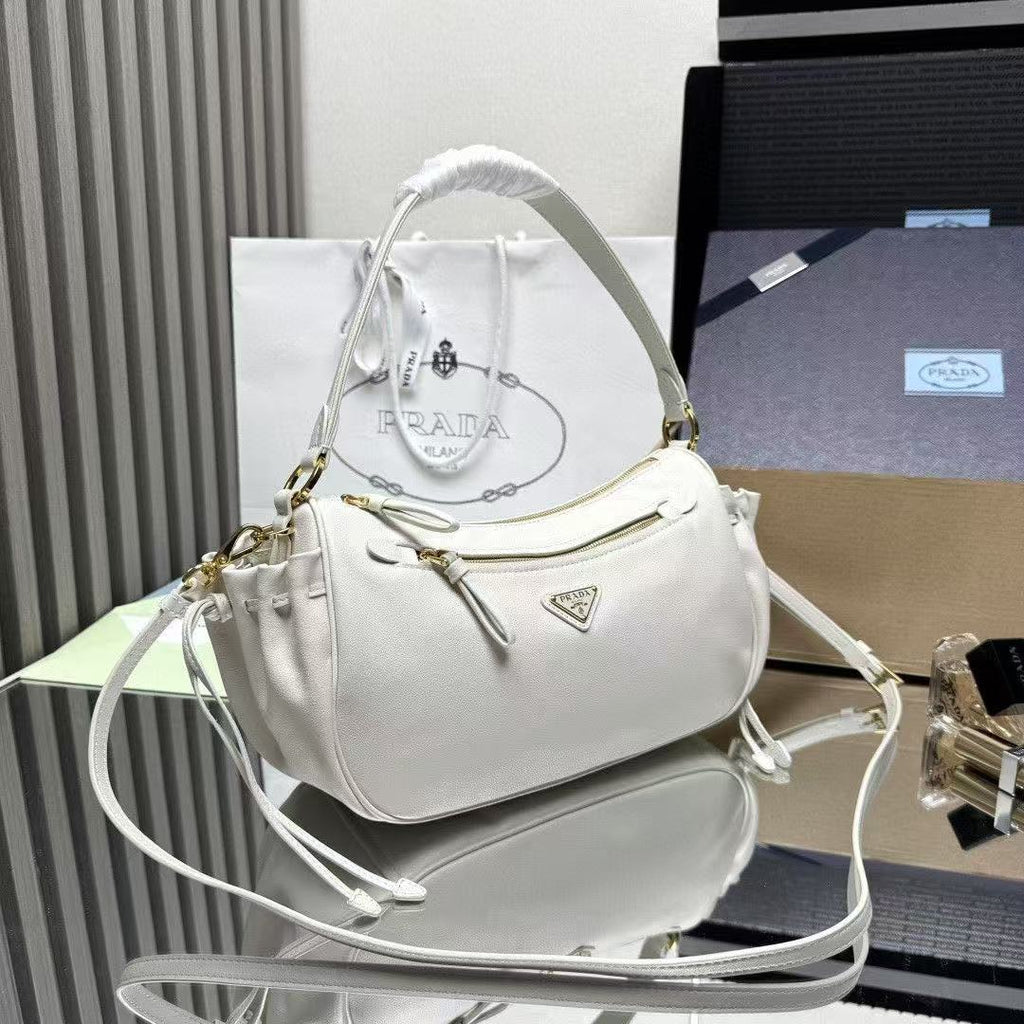 PRADA 26S HOBO BAG IN CREAM WHITE CALFSKIN LEATHER 31526