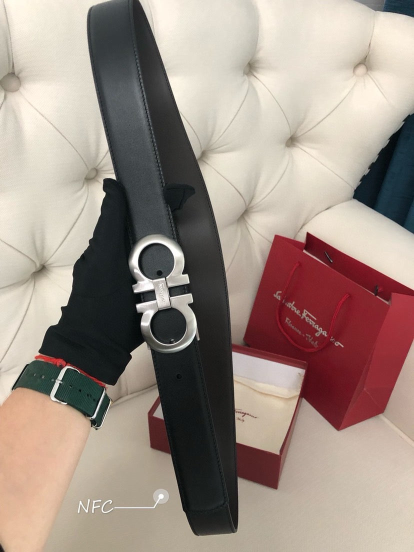 SALVATORE FERRAGAMO 26S GANCINI BELT IN BLACK CALFSKIN LEATHER