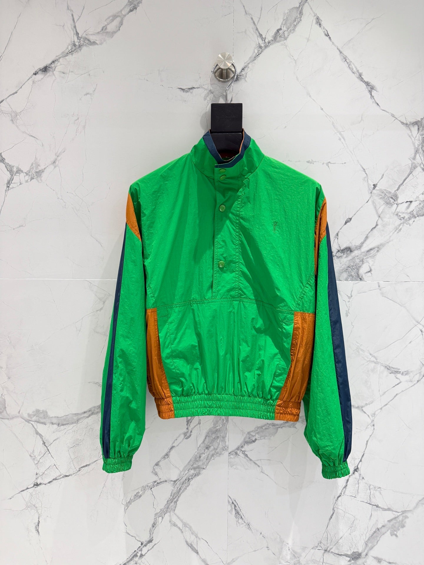 YSL 26S COLOR BLOCK WINDBREAKER IN GREEN TECH NYLON