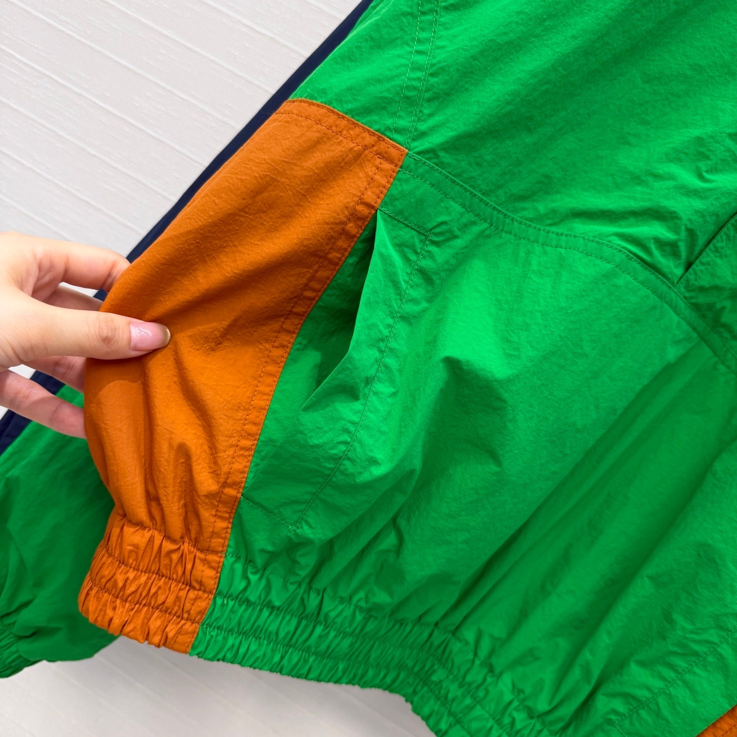 YSL 26S COLOR BLOCK WINDBREAKER IN GREEN TECH NYLON