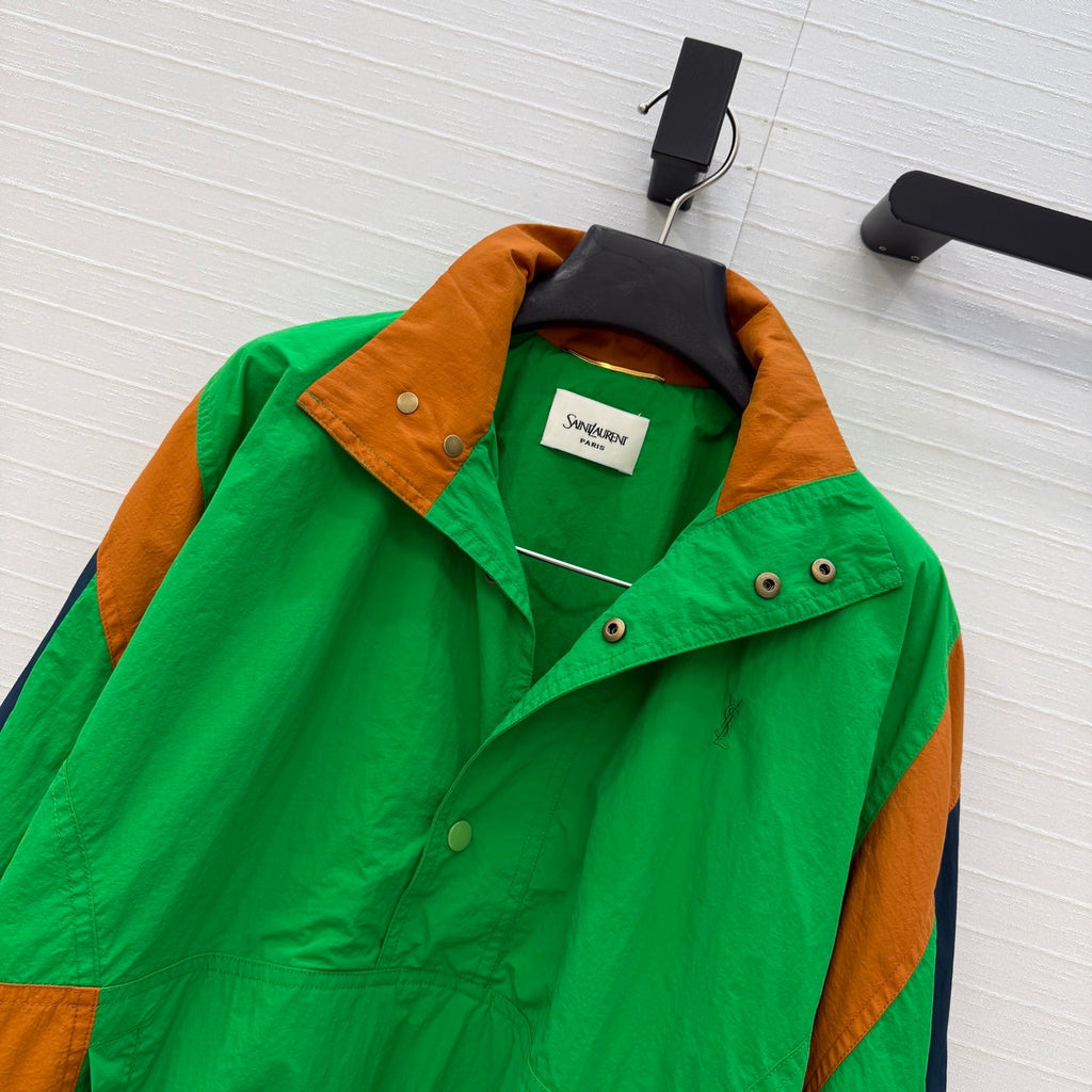 YSL 26S COLOR BLOCK WINDBREAKER IN GREEN TECH NYLON