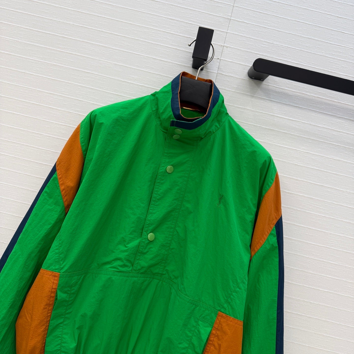 YSL 26S COLOR BLOCK WINDBREAKER IN GREEN TECH NYLON
