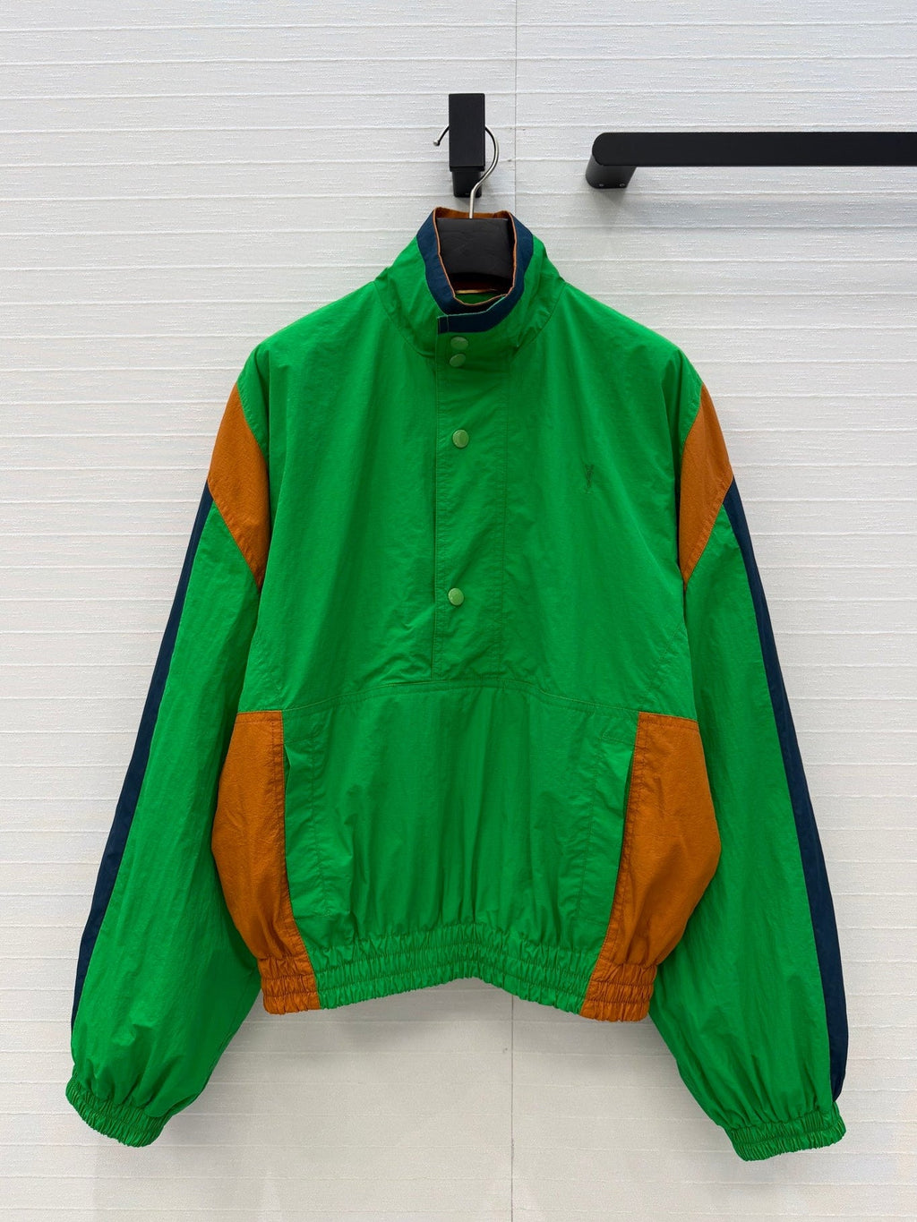YSL 26S COLOR BLOCK WINDBREAKER IN GREEN TECH NYLON