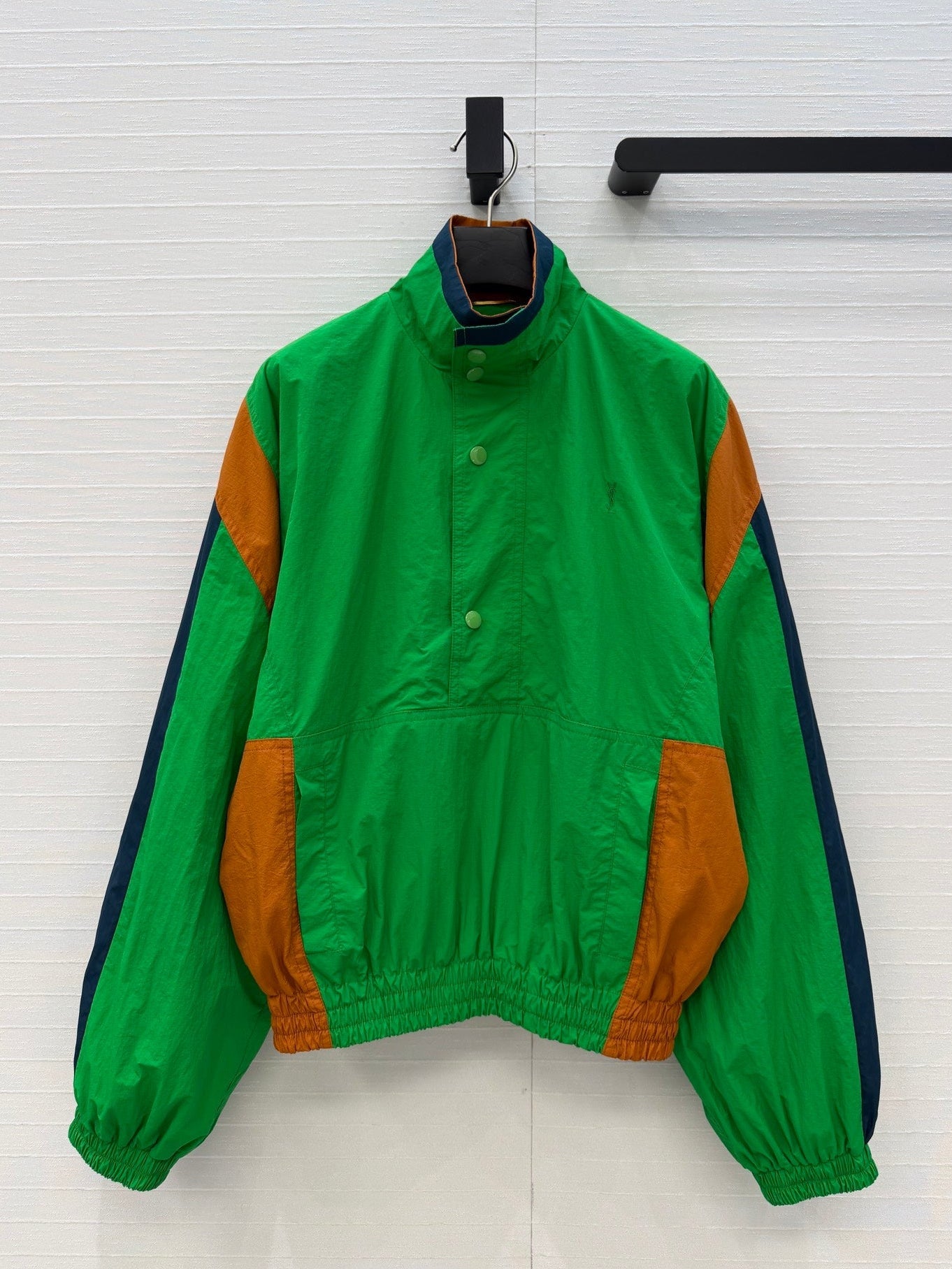 YSL 26S COLOR BLOCK WINDBREAKER IN GREEN TECH NYLON