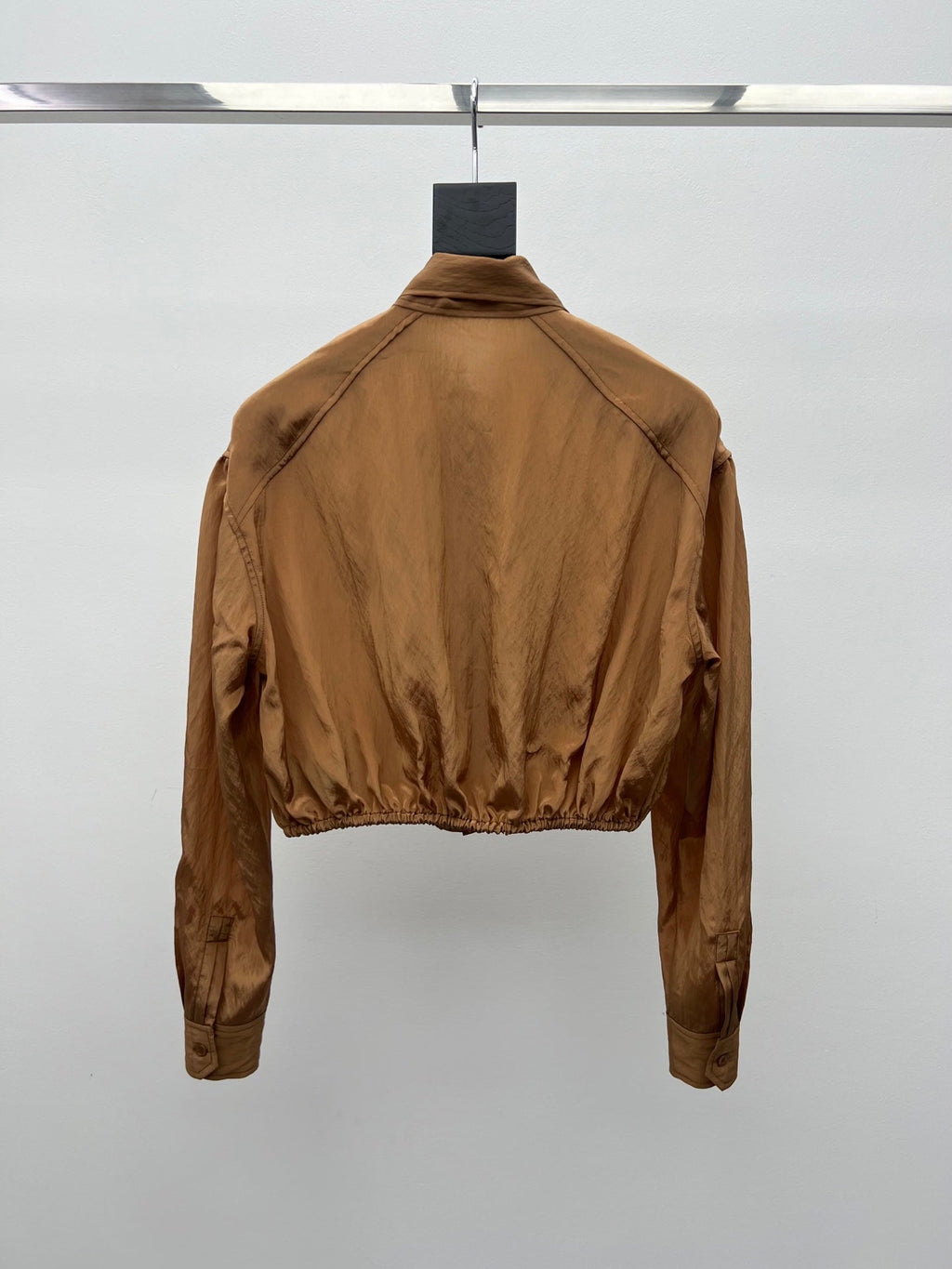 YSL 26S BOW TIE CROPPED BLOUSE IN CARAMEL SILK
