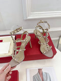 VALENTINO 26S ROCKSTUD CAGED SANDALS IN POWDER PINK CALFSKIN LEATHER