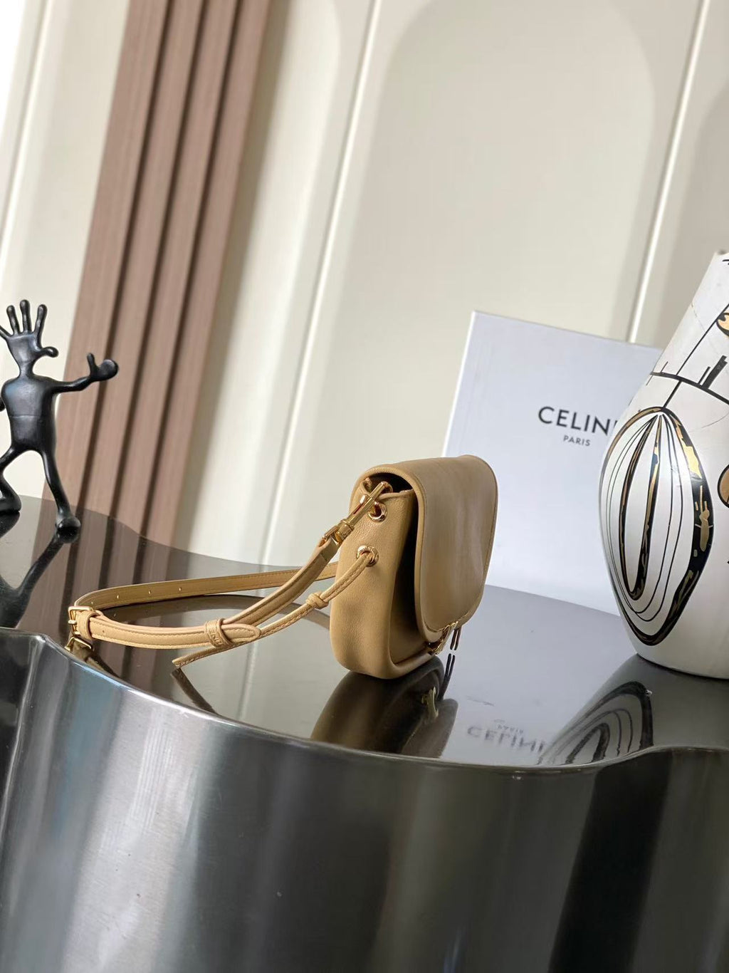 CELINE 26S LITTLE HALFMOON SOFT 25 IN BEIGE LAMBSKIN 8626