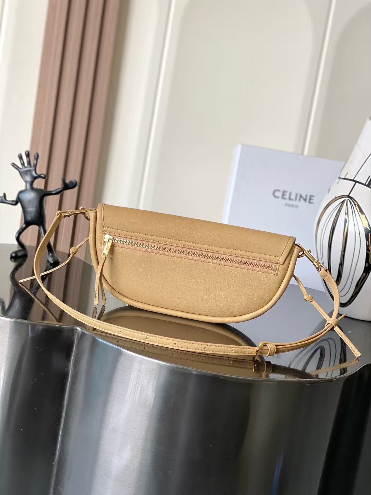 CELINE 26S LITTLE HALFMOON SOFT 25 IN BEIGE LAMBSKIN 8626