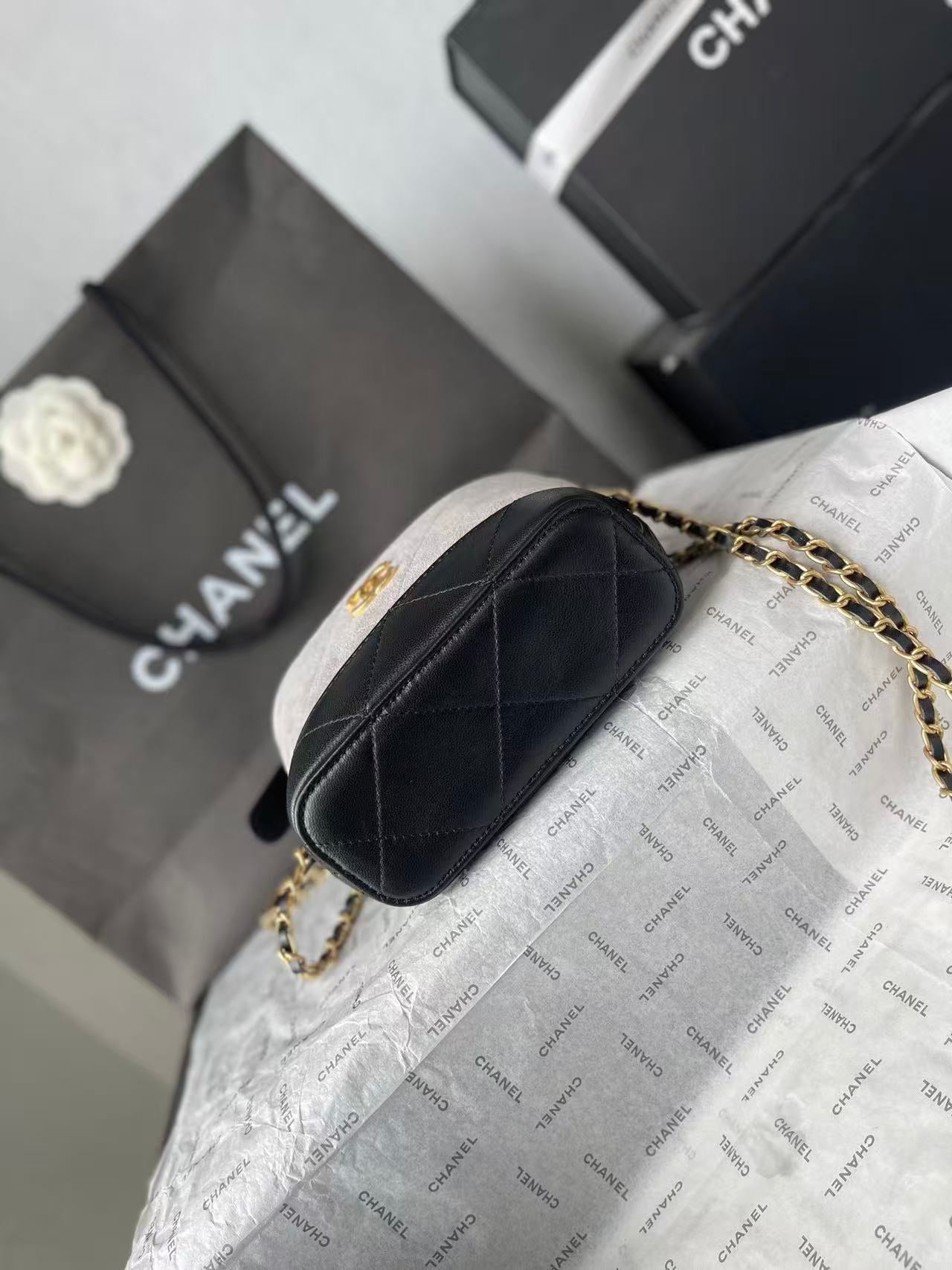 CHANEL 26S MINI BUCKET BAG IN BEIGE BLACK CAVIAR LEATHER