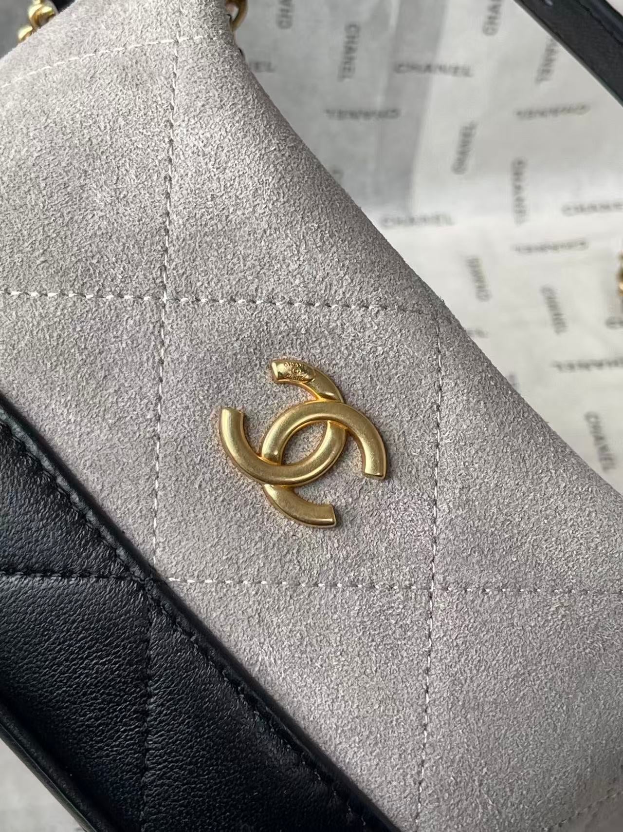 CHANEL 26S MINI BUCKET BAG IN BEIGE BLACK CAVIAR LEATHER