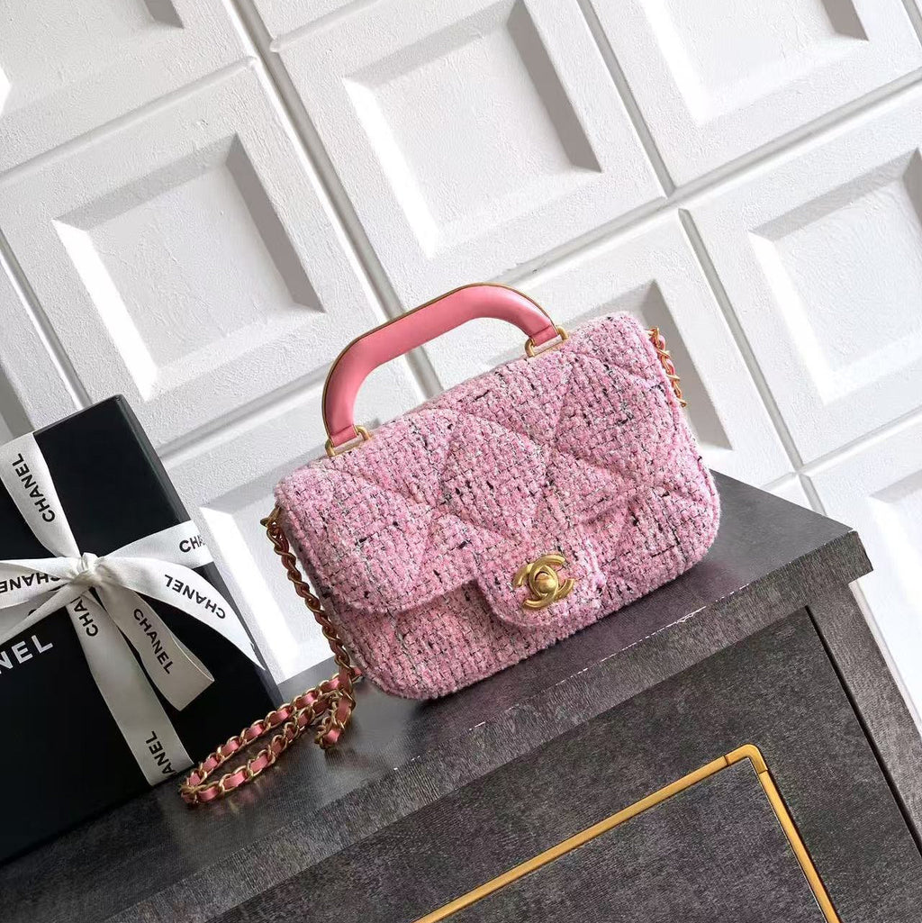 CHANEL 26S MINI COCO TOP HANDLE BAG IN BLUSH PINK TWEED