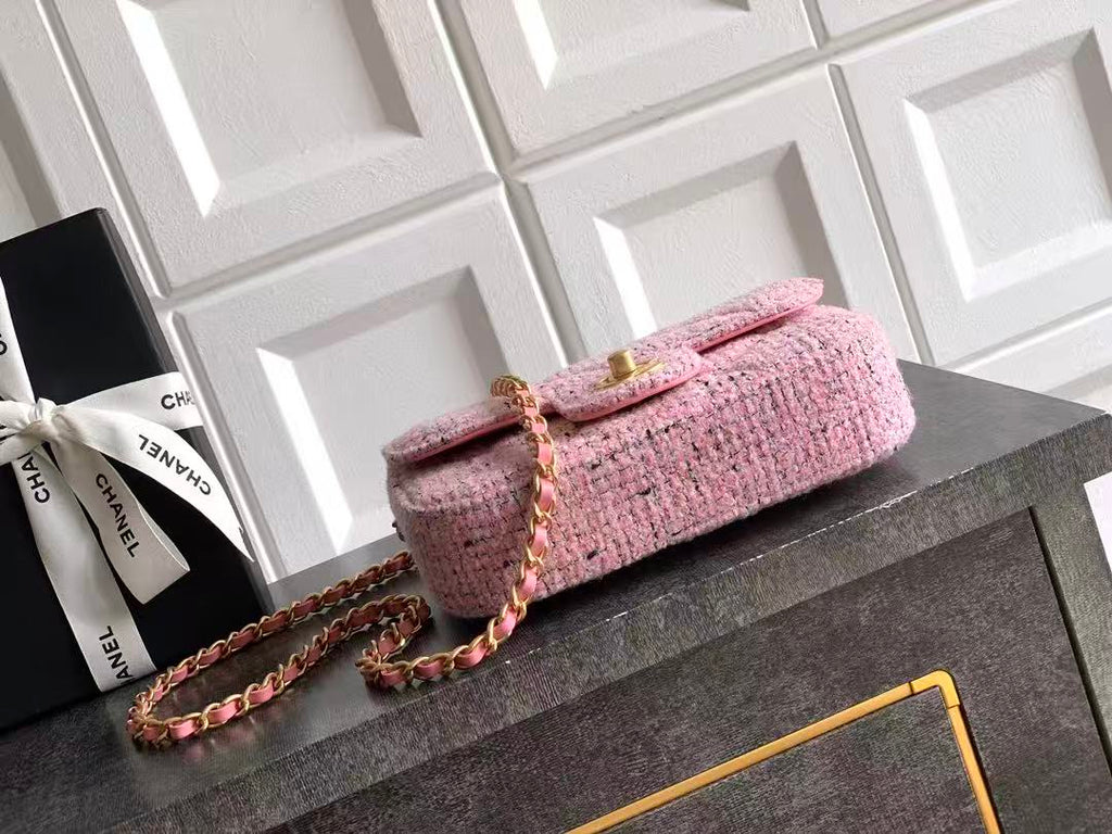 CHANEL 26S MINI COCO TOP HANDLE BAG IN BLUSH PINK TWEED