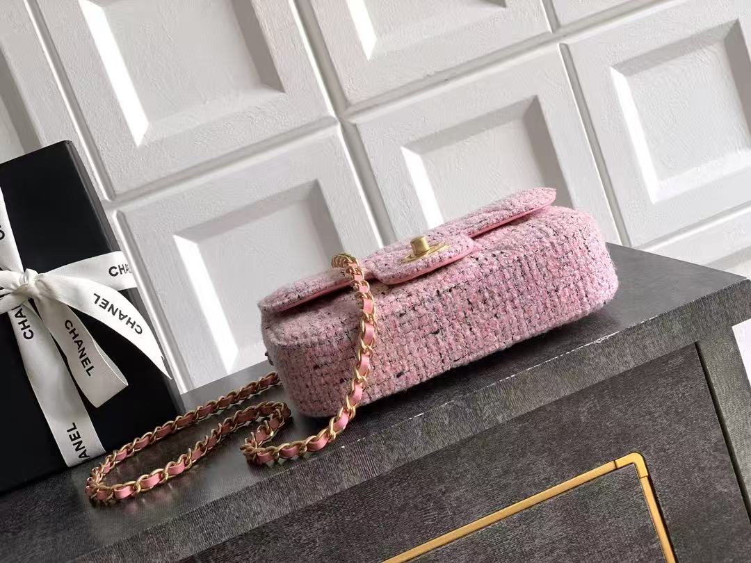 CHANEL 26S MINI COCO TOP HANDLE BAG IN BLUSH PINK TWEED