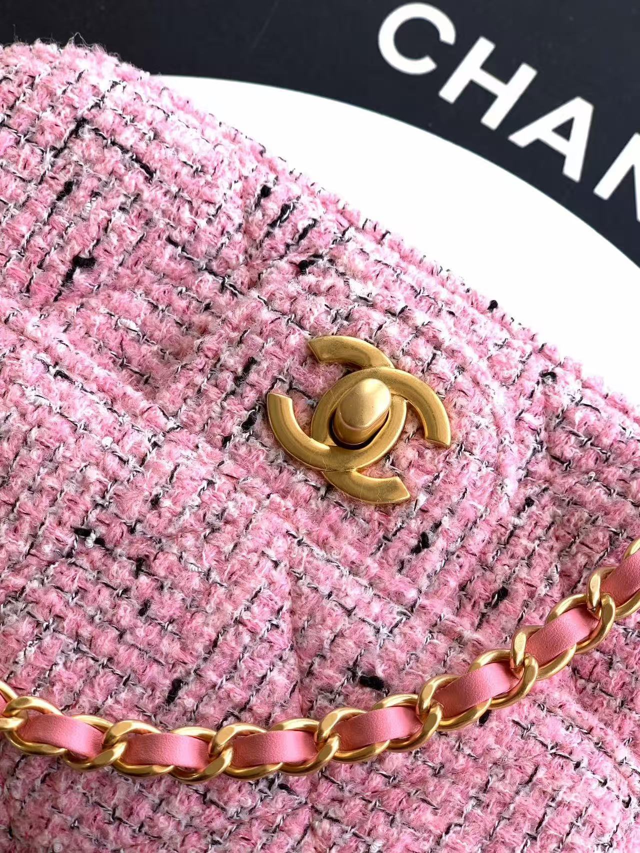 CHANEL 26S MINI COCO TOP HANDLE BAG IN BLUSH PINK TWEED
