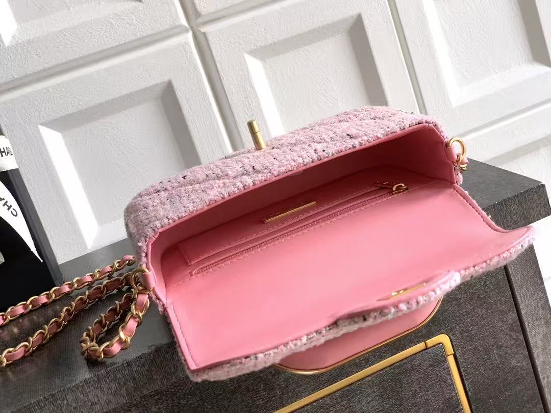 CHANEL 26S MINI COCO TOP HANDLE BAG IN BLUSH PINK TWEED