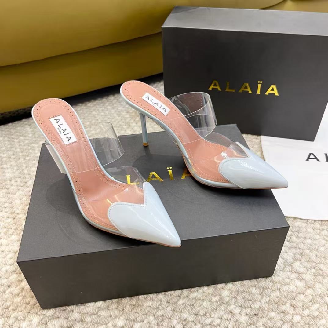 ALAIA 26S HIGHHEEL WEDGE MULES 90 MM IN WHITE CALFSKIN