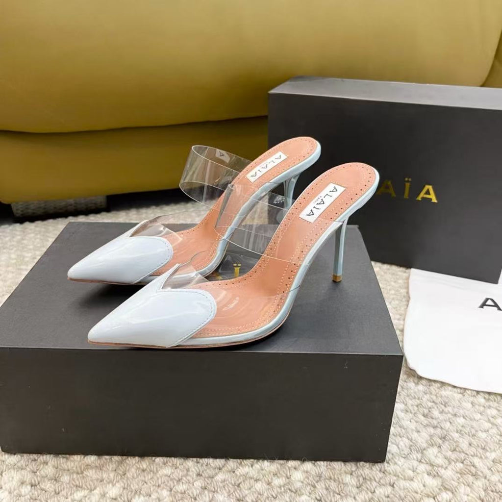 ALAIA 26S HIGHHEEL WEDGE MULES 90 MM IN WHITE CALFSKIN