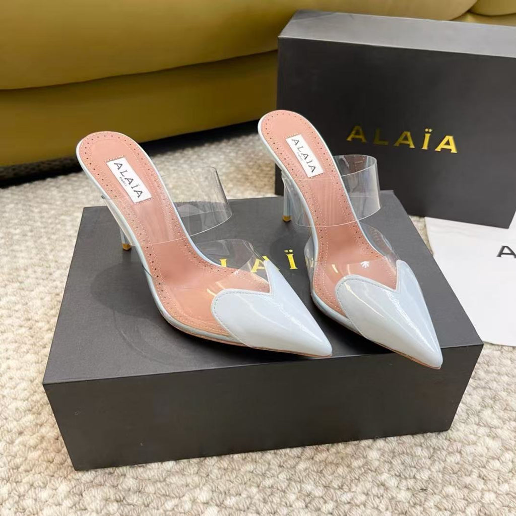ALAIA 26S HIGHHEEL WEDGE MULES 90 MM IN WHITE CALFSKIN