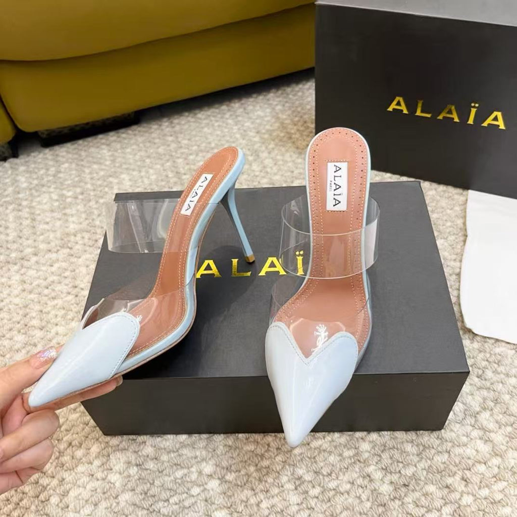 ALAIA 26S HIGHHEEL WEDGE MULES 90 MM IN WHITE CALFSKIN